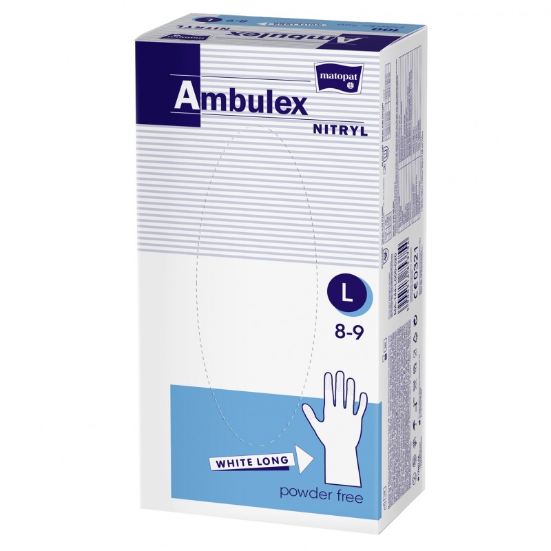 Ambulex Nitryl Wydłużone rękawiczki nitrylowe jednorazowe białe 100 szt.